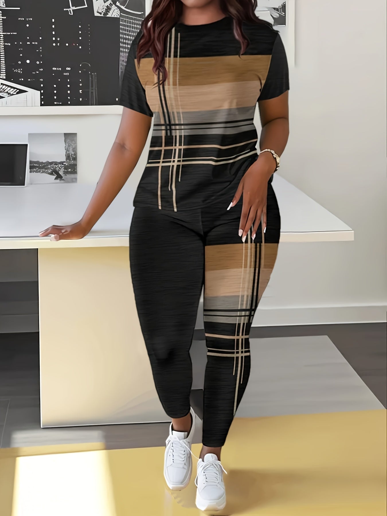 Yumi Duo Direction, Women's Printed Short Sleeve T-shirt + Long Pants Two-piece Set